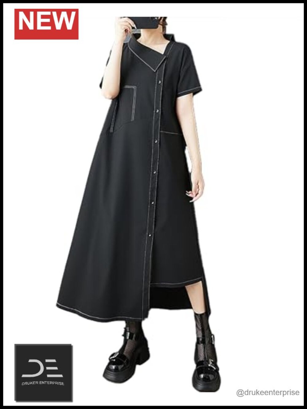 Women's Cowl Neck Button Down Dress Irregular Hem Short Sleeve Casual